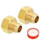 PATIKIL 5/8 SAE Male x 3/4 SAE Female Brass Flare Tube Fitting, 2 Pack Pipe Fitting Reducer Gas Adapter Hex Coupling with PTFE Tape for HVAC Fuel Oil Air Natural Gas Line Connection