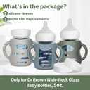 3 Pack Silicone Sleeves for Dr Brown Wide-Neck Glass Baby Bottles, Food GradeAnti Breakage Baby Bottle Holder with Handles and 3pcs Travel Bottle Caps, 5oz