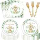 96 Pcs Bunny Party Tableware Set Spring Easter Eucalyptus Rabbit Party Supplies Set 24 Guests Plates Paper Napkins Plastic Forks for Birthday Baby SAYwer Party