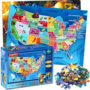 DQRRZ Puzzles for Kids Ages 4-6 – 2 x 60 Pieces Puzzles for Kids Ages 6-8 5-8 – United States Puzzle & Solar System Floor Puzzle –2 Packs Educational Learining Toys for Boys and Girls