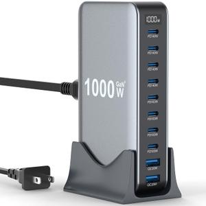 1000W USB C Fast Charger Block, 10 Port USB Charging Station, GaN  Pro 140W PD PPS Port for Multiple Devices,Laptop Wall Charger Compatible with DELL, HP, MacBook Pro,iPhone17/16 pro,Galaxy S24.