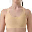 Wingslove Girls Training Seamless Sports Bra for Ages 10-17 Wireless Cross Back Teen Bras with Removable Light Padding (Small, White)