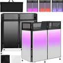 Kokorona Portable DJ Booth 43"L x 20"W x 45"H, DJ Facade Booth with Black & White Scrims, Folding DJ Booth for Party, DJ Facade Table Booth with Cable Hole, Black Metal Frame + Carry Bag