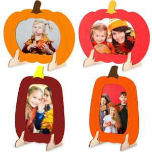 Geelin 12 Pack Thanksgiving DIY Crafts Wooden Pumpkin Picture Frame Unfinished Solid Wood Fall Pumpkin Photo Frame for Thanksgiving Christmas Party Gift Tabletop Display DIY Activities Decoration