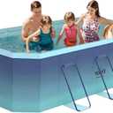 Foldable Swimming Pool, Rectangular Above Ground Swimming Pool for Outdoor Family Square Pool with Drain Plug and Drain Hole, Easy to Assemble Pool for Backyard Dog Pools (3m / 118 * 65in)