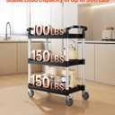 VEVOR Utility Cart, 300 lbs Load Capacity, 3-Tier Utility Plastic Cart with 360 Swivel Wheels (2 with Brakes), 24.4 x 16.1-inch Food Service Cart for Warehouse, Office, Home, Restaurant, Kitchen