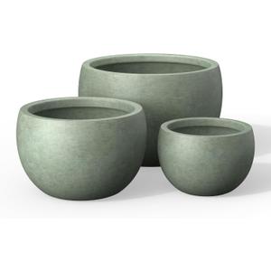 Kante 19.9",15.7",11.8" Dia Round Concrete Planter Set of 3, Outdoor/Indoor Large Bowl Plant Pots with Drainage Hole and Rubber Plug for Garden Patio Balcony Home, Mint Green