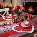 Bucherry 4 Pcs Valentine's Day Heart Placemats 17 Inch Red Love Hearts Placemats Fabric Table Mats with Ruffled White Edge, Seasonal Anniversary Holiday Table Mats for Party Kitchen Dining Decoration