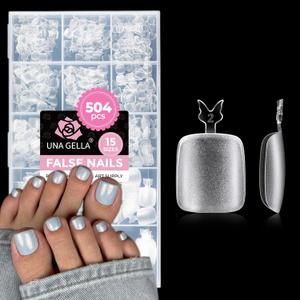 UNA GELLA Toe Nail Tips 504Pcs - Full Cover Matte Squavol Toe Nails Soft Gel Pre-file Gel Toe Nail Tips For Toe Nail Extensions Home DIY Nail Salon Soak Off 15 Sizes