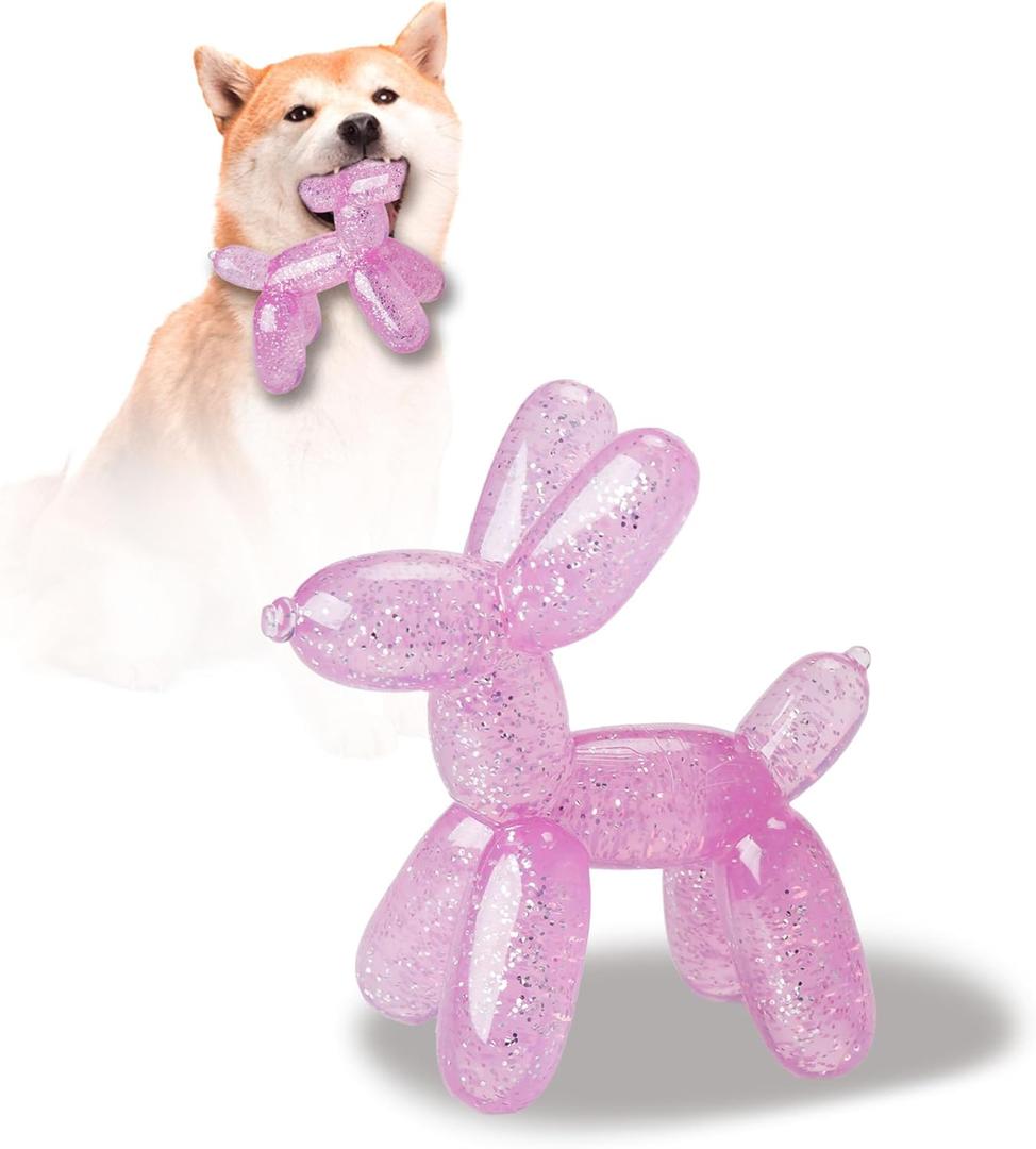 Durable Dog Chew Toy  Balloon Dog Shape, 6.14 for Medium & Large Dogs, Tough Plastic, Interactive Chew Toy for Boredom & Dental HealthPink