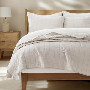 EVERGRACEHOME 100% Cotton Box Stitch Quilt Bedding Set Queen Size 3 Pieces, Garment-Washed Lightweight Soft Cozy Coverlet, Quilted Bedspread Sets with 2 Shams for All Season, Birch | Box Stitch Design, 100% Cotton, Soft, Oversized, Pre Washed, Oeko-Tex Certified, Full/Queen