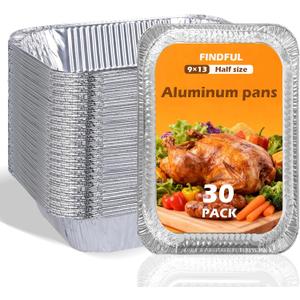Findful Aluminum Pans 9x13 (30 Pack)  Foil Pans, Aluminum Trays for Cooking, Baking, Storing & Prepping Food  Tin Foil Pan, Disposable Baking Pan  Heavy-Duty, Leak-Proof & Oven-Safe