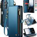 Defencase Compatible with Galaxy A16 5G Case Wallet with RFID Blocking Card Holder for Women and Men, PU Leather Magnetic Snap Flip Zipper Strap Wallet Phone Case for Samsung Galaxy A16/ 5G, Dark Blue