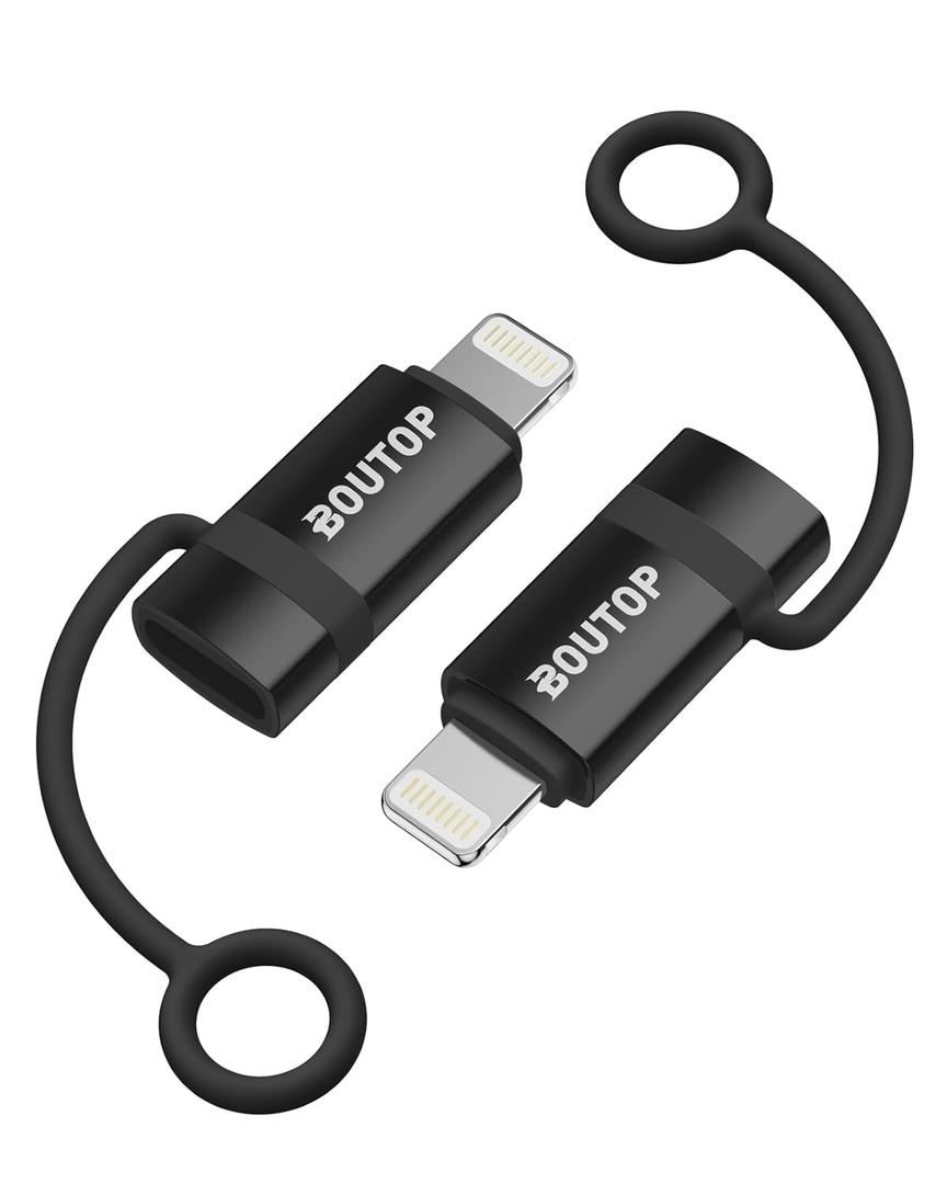 BOUTOP [MFi Certified] 36W USB C to Lightning Cable Adapter, Support Data Sync/PD Fast Charging Compatible with iPhone iPad AirPods, with Anti-Lost Holder - Black 2 Pack