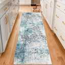 Modern Abstract 2x8 Washable Hallway Runner Rug, Non-Skid Soft Kitchen Runner Rugs for Entryway Laundry Room Living (Cyan/Multicolor)