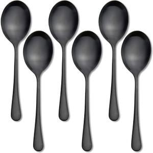 Serving Spoons, Matte Black X-Large Spoons, 6 Pieces 9.8 Inches Serving Tablespoons, AOOSY Stainless Steel Solid Buffet Banquet Flatware Kitchen Basics Serving Spoon Big Ladle Spoon