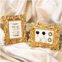 2Pcs Vintage Ring Holder Gold Rectangle Jewelry Display Stand Velvet Jewelry Box Stand Frame Necklace Organizer Earring Tray for Birthday Anniversary Engagement Wedding Decoration