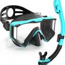 Greatever Snorkel Set Pano 3 Window Snorkel Mask Adult, Panoramic Wide View, Anti-Fog Scuba Diving Mask, Anti-Leak Snorkel Goggles Dry Top Snorkel, Professional Snorkeling Gear for Adults (Black Green)