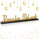17.3 Inch Metal Ramadan Eid Mubarak Table Decor Ramadan Mubarak Letter Wooden Tabletop Centerpiece Ramadan Decorations for Home Islamic Home Decor