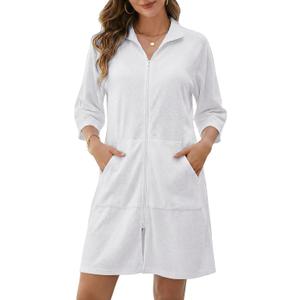 Bsubseach Swimsuit Coverup for Women Terry Cloth Swim Cover Up Zipper 3/4 Sleeves Beach Cover Ups Bathrobe with Pockets, M