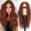 AISI HAIR Auburn Wigs for Women, Long Wavy Lace Hairline Middle Part Synthetic Heat Resistant Wig for Daily Party-26 Inch