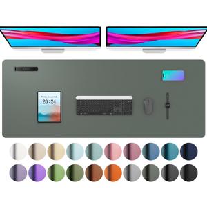 Aothia Leather Desk Pad Protector, Office Desk Mat, Large Mouse Pad, Non-Slip PU Leather Desk Blotter, Laptop Desk Pad, Waterproof Desk Writing Pad for Office and Home (48"x17", Jungle Green)