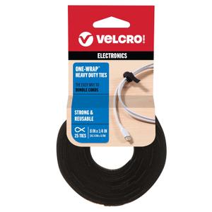 VELCRO Brand ONE-WRAP Cable Ties, Strong Construction Narrow Width in Pre-Cut Ties, 25ct, Black For Cable, Wire and Cord Management