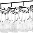 FOMANSH Wine Glass Rack Under Cabinet - Stemware Holder Metal Wine Glass Organizer Glasses Storage Hanger for Bar Kitchen Black 4 Rows