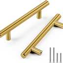 CZC HOME 5 Pack 6 Inch Cabinet Pulls Stainless Steel Drawer Handles, 3.75" Hole Center Drawer Pulls for Kitchen Dresser Cupboard with 2 Sizes Screws Brushed Brass