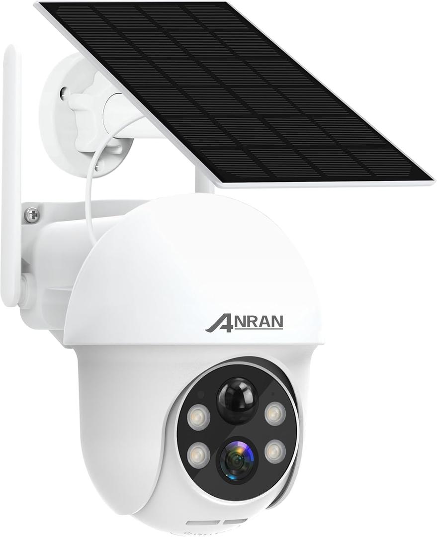 ANRAN Security Camera Wireless Outdoor, 2K Solar Outdoor Camera with 360 View, Smart Siren, Spotlights, Color Night Vision, PIR Human Detection, Pan Tilt Control, 2-Way Talk, IP65, Q1 White