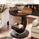 Tribesigns Round End Table, 2 Tiers Side Table with Storage Shelf, Sofa Side Bedside Nightstand with Wood Metal Arc-Shaped Frame for Small Spaces, Living Room, Bedroom, Easy to Assemble, Brown (1PCS), 19.69"D x 19.69"W x 24.41"H