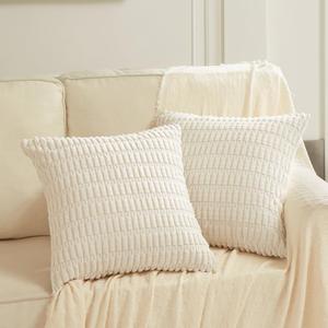 Fancy Homi 2 Packs Decorative Throw Pillow Covers for Living Room Couch Bed, Modern Farmhouse Boho Home Decor, Accent Cushion Case (12 x 12 Inch, Cream)