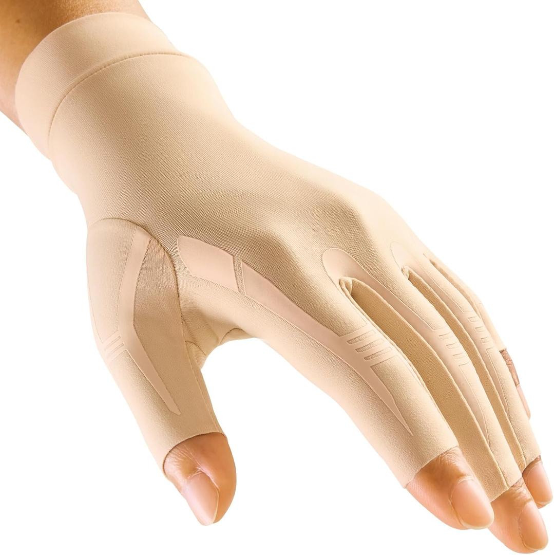 FREETOO Compression Gloves Men Women for Trigger Finger, Arthritis Gloves for Men for Pain, Carpal Tunnel Gloves with Grip for Swelling, Tendonitis, Circulation, Edema, Sleeping, Typing Skin XS (Pale-yellow)