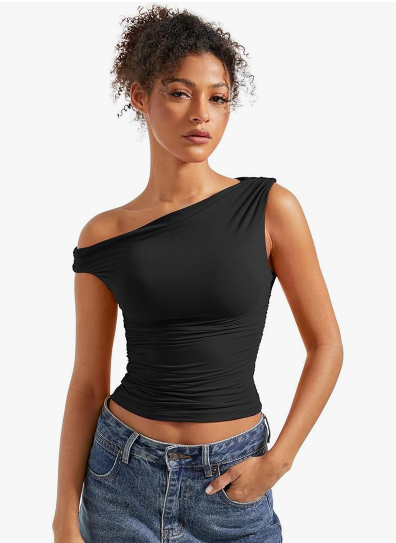 SUUKSESS Women Off Shoulder Tops Sleeveless Shirts Y2K Going Out Crop Tank Top, Small