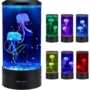 Relity Jellyfish Tank Table Lamp Remote Control with Color Changing Light Gift for Kids Men Women Home Deco for Room Mood Light for Relax (5.1 Dia X 11.4H, Black)