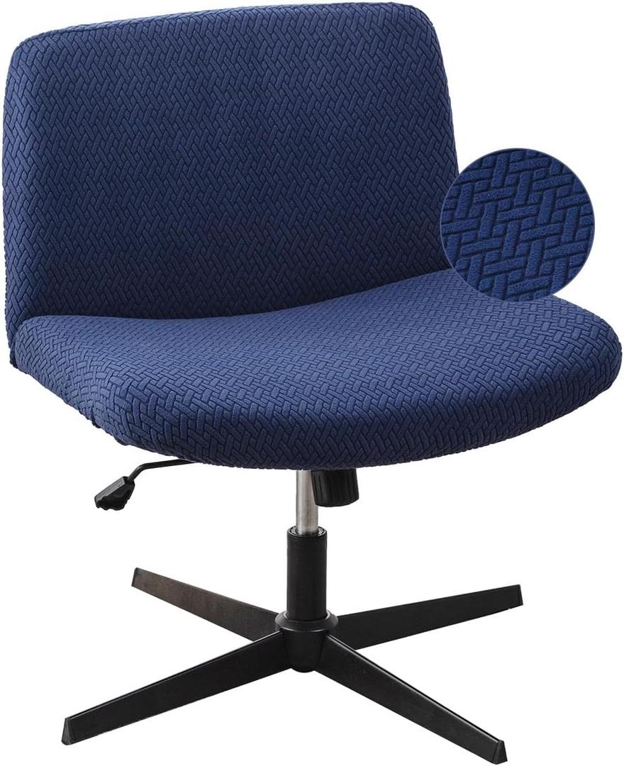 LavishCover Armless Chair Cover Office Desk Chair Cover, Waterproof and Elastic Criss Cross Chair Cover, Exquisite Vanity Chair Cover, Mid Back Wide Seat Accent Chair Covers(Nave-Blue,T-Type)
