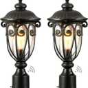 VIANIS Outdoor Post Light with Pier Mount Base, 2 Pack Waterproof Dusk to Dawn Post Lights Outdoor, Anti-Rust Aluminum Oil Rubbed Bronze Post Light Dusk to Dawn with Tempered Glass for Pathway