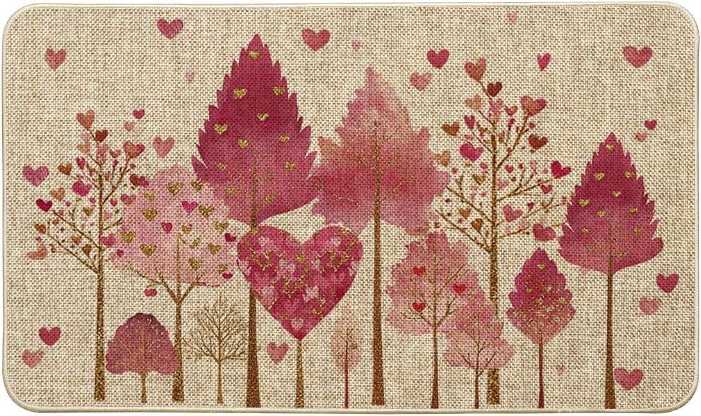 Artoid Mode Love Red Heart Tree Valentines Doormat,Home Decor Low-Profile Door Mat Switch Rug Floor Mat for Indoor Outdoor 17x29 Inch