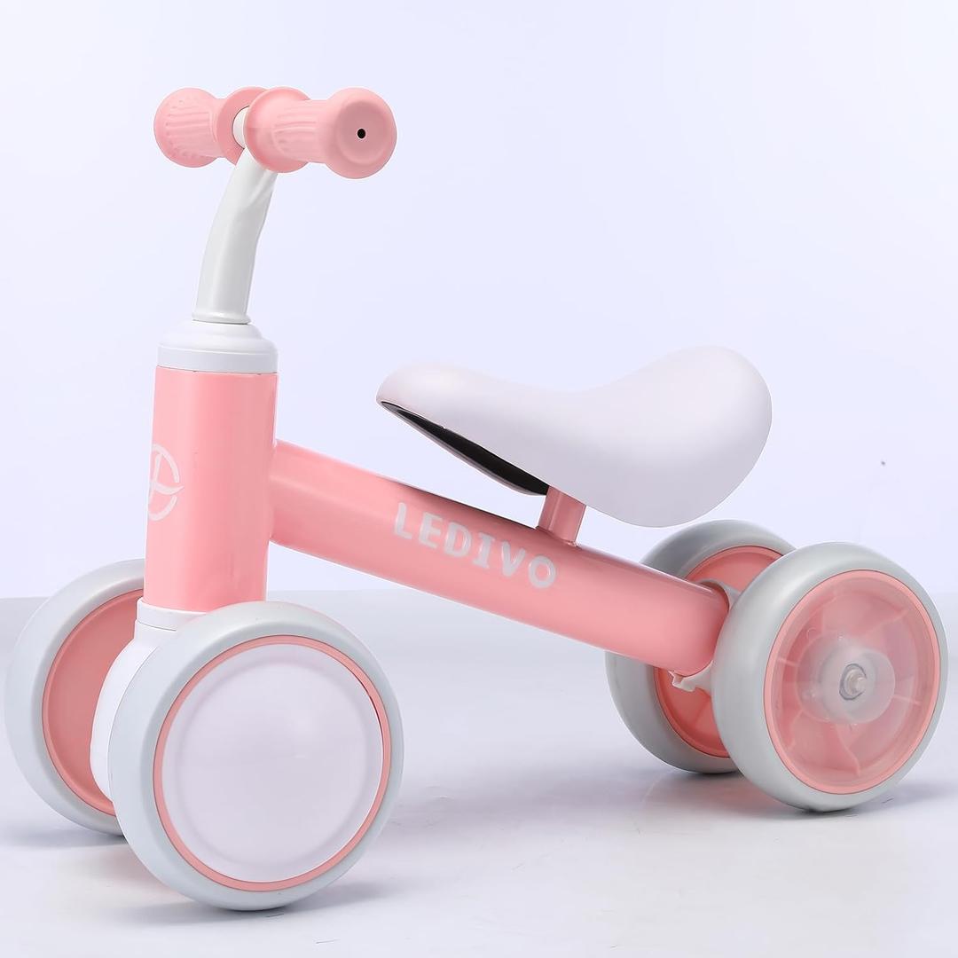 Colorful Lighting Baby Balance Bike for 1 Year Old Boys Girls 12-24 Month Toddler Balance Bike, 4 Wheels Toddler First Bike, 10-36 Month First Birthday Gifts Toys