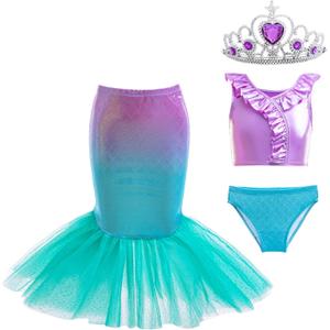 Aukidwld Girls 4pcs Swimsuit Bathing Suit Princess Bikini Set for Toddler Little Kids Beach Swimwear2-3 Years Green Purple