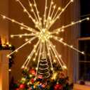 Meonum 16in Christmas Tree Topper with LED Light & Timer- 25 of 100 Lights Twinkle, Christmas Star Tree Topper for Holiday Decor, Universal Size, Lightweight and Easy to Install (Golden)