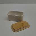 Butter Dish with Airtight Bamboo Lid for Countertop & Fridge - Ceramic Butter Dish Keeper with Nature-Inspired Engraving