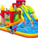 Inflatable Bounce House with Slides, Inflatable Water Slide for Kids Backyard, Bounce Water Prak with Air Blower, Splash Pool, Water Cannon, Climbing Wall, Outdoor Backyard Water Park