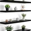 24 Inch Floating Shelves for Wall Rustic Black Wood Wall Shelves for Bedroom Set of 4