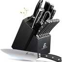 CoquusAid Knife Set, Upgrade 15 Pcs Knife Block Set with Widened Ventilated Slot, German Stainless Steel Kitchen Knives Set with Sharpener, Professional Chef Knives Set, Full Tang Ergonomic Handle