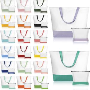 Sanwuta 40 Pcs Large Blank Canvas Tote Bags and Makeup Bags Blank Reusable Grocery Luggage Canvas Tote with Handles (Ultimate Color Bundle)