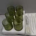 Vintage Glassware Drinking Glasses Set of 6,12 oz Hobnail Glass Cups,Embossed Green Water Tumbler,for Beer,Cocktail,Whiskey,Juice and Various Mixed Drinks- 1 Cleaning Brush