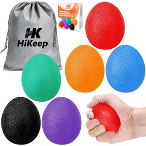 HiKeep Stress Balls for Adults (6 Pack), Stress Ball, Hand Strengthening Devices, Hand Exercisers for Strength, Exercise Squeeze Squishy Wrist Ball, Physical Therapy Exerciser, Grip Strength Trainer