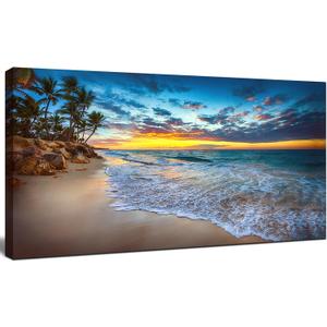Large Sunset Beach Canvas Wall Art for Living Room Coastal Painting Wall Decor Seascape Picture Nature Ocean Artwork Poster Print for Kitchen Bedroom Decoration 20"x40"