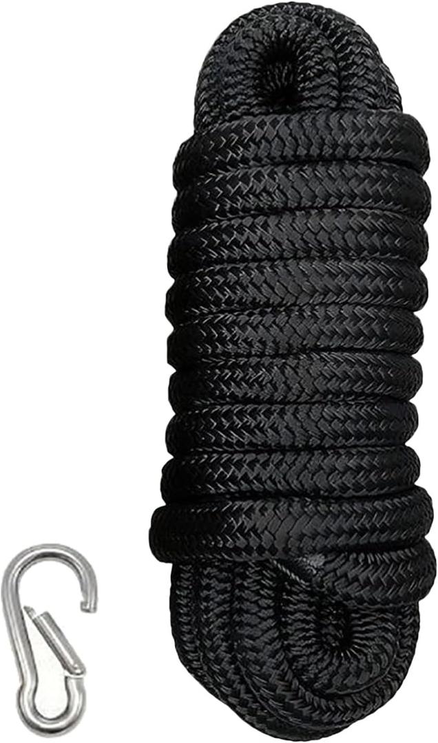 Boat Dock Lines  Heavy Duty Nylon Rope, 5/8 Inch x 15FT Docking Cord, Secure Mooring Strength, Weather Resistant Function, Marine Accessories for Anchoring Sailing Yachts, 1 Pack Outdoor Use (15ft (4.6m) black 1 + 304 stainless steel buckle)